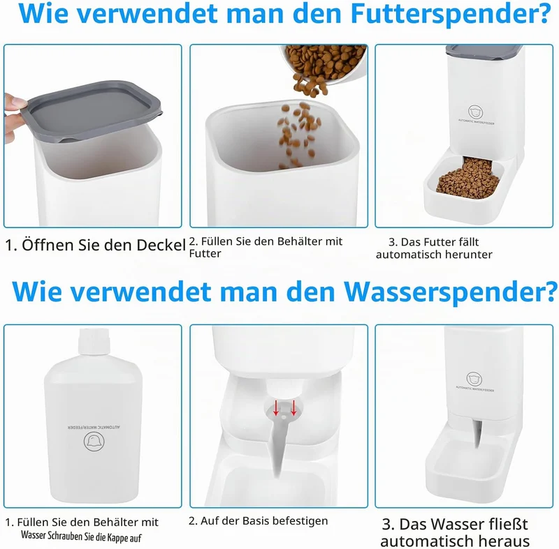 Dreamhigh® Automatischer Futterspender Katze, 2.1kg Futterautomat Katze und 3.8L Wasserspender Hund,