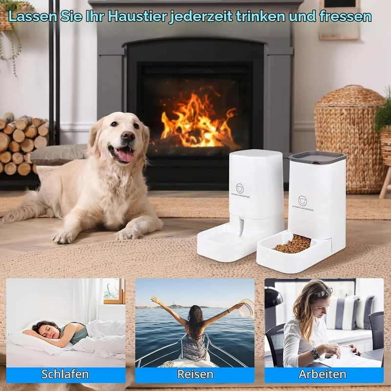 Dreamhigh® Automatischer Futterspender Katze, 2.1kg Futterautomat Katze und 3.8L Wasserspender Hund,