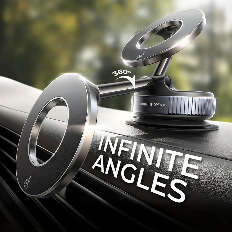 Generisch 360 Grad drehbare magnetische Handyhalterung fürs Auto, Vakuum-Saugnapf, starker Halt, uni