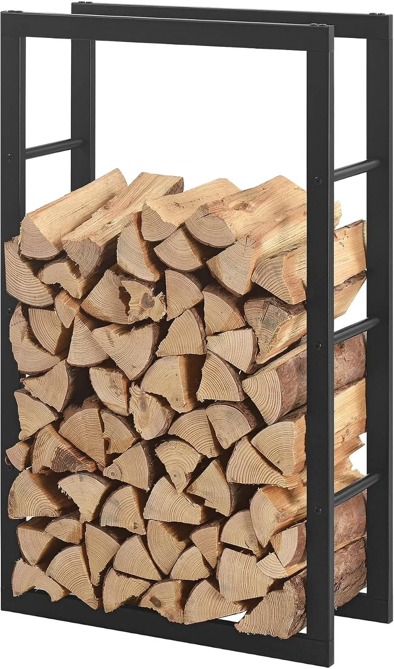 [en.casa] Kaminholzregal 60x100x25cm Brennholzregal Feuerholzregal Holzhalter Schwarz 60 x 100 x 25