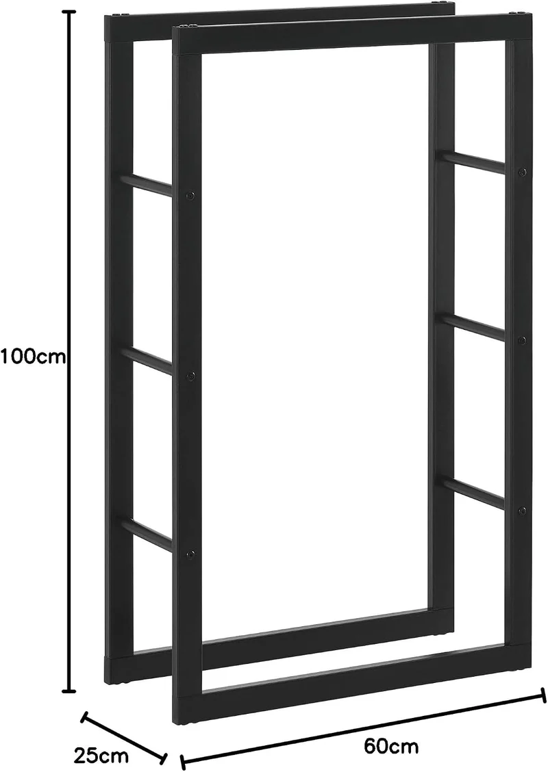 [en.casa] Kaminholzregal 60x100x25cm Brennholzregal Feuerholzregal Holzhalter Schwarz 60 x 100 x 25