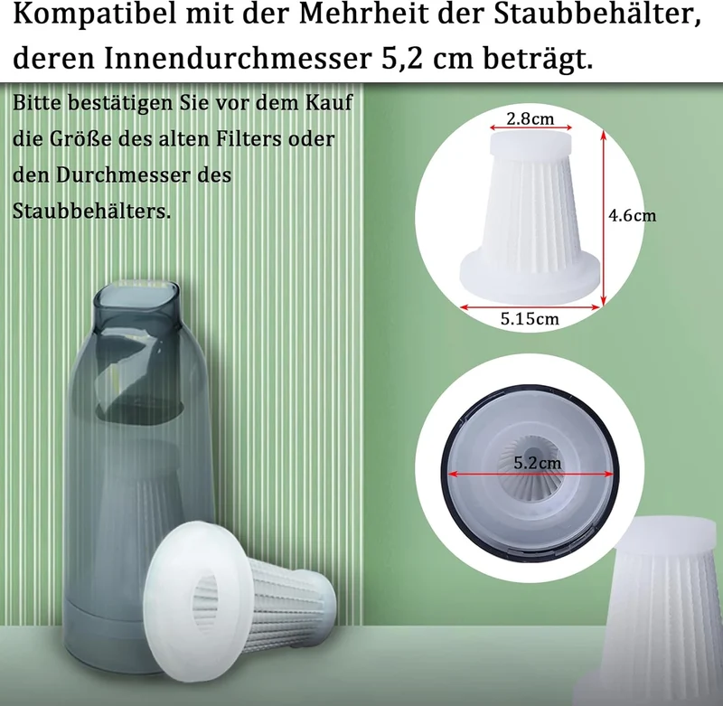 6 Stück Ersatzfilter für Handstaubsauger, Dieser HEPA-Filter Passt zu Den Meisten Staubbehälter mit