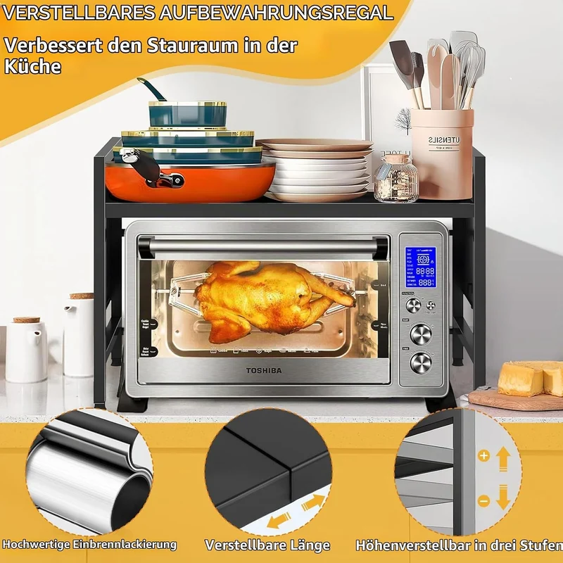 ZLPBAO 2-stufiges Erweiterbares Mikrowellen Regal, Verstellbares Mikrowellenregal mit Messerhalter 6