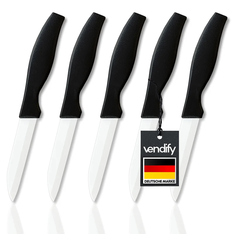 vendify® Keramikmesser 5er-Set Hochwertig sehr scharf - 16,5 cm lang - Küchenmesser mit Keramikkling