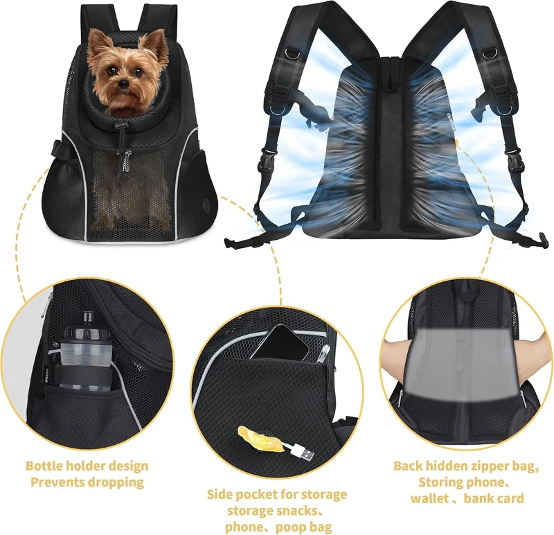 WOYYHO Haustier-Hundetragerucksack für kleine Hunde, belüfteter Netzstoff, Reiserucksack mit Sicherh