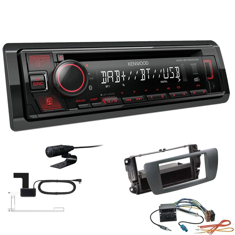 Kenwood KDC-BT450DAB 1-DIN DAB Autoradio Bluetooth CD USB AUX Einbauset passend für Seat Ibiza IV Ib