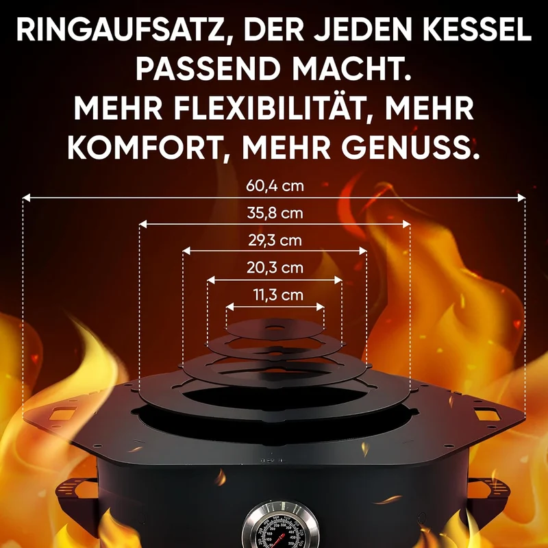 Utschak Feuerofen Ø 44cm mit Usbekisch Kazan Gusseisen 16L | Ablage Räder Adapter-Ring Schaumlöffel