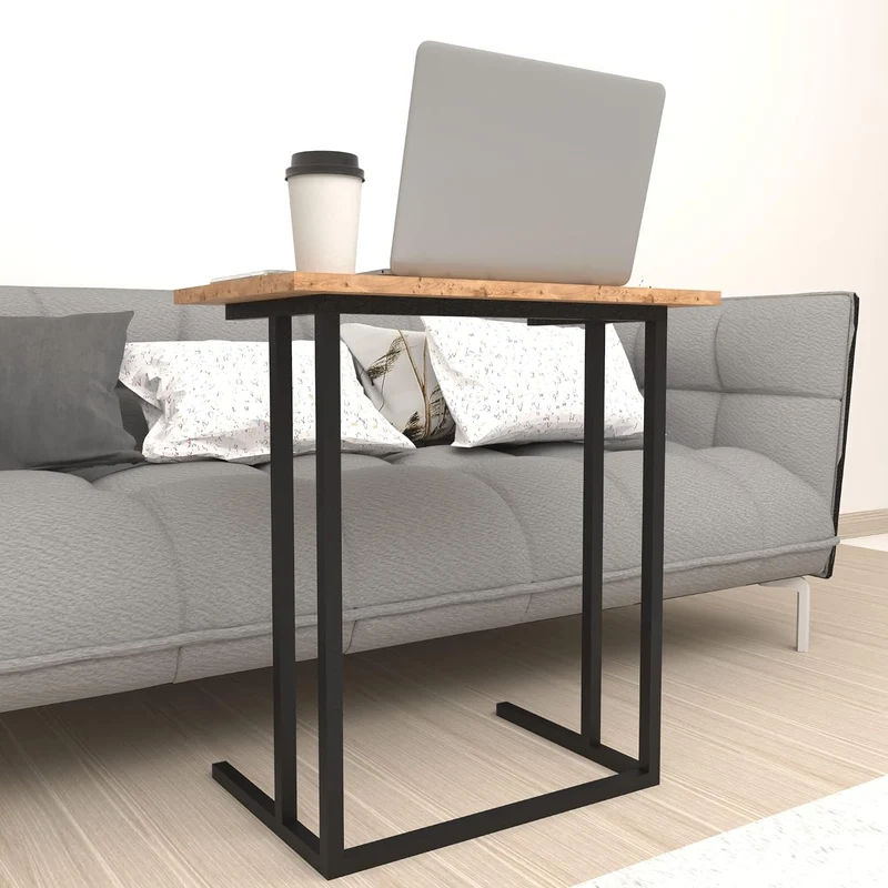 [en.casa] Laptoptisch Högsby Beistelltisch in C-Form Coffeetisch mit Metallgestell Sofatisch für Woh