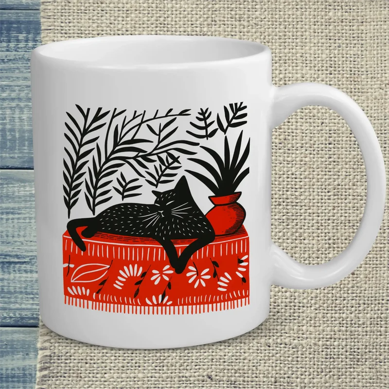 Das rote Zimmer mit Katze - Tasse