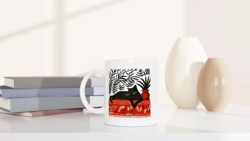Das rote Zimmer mit Katze - Tasse