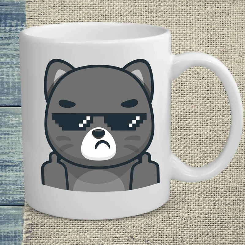 Schwarze Katze mit Brille Mittelfinger - Tasse