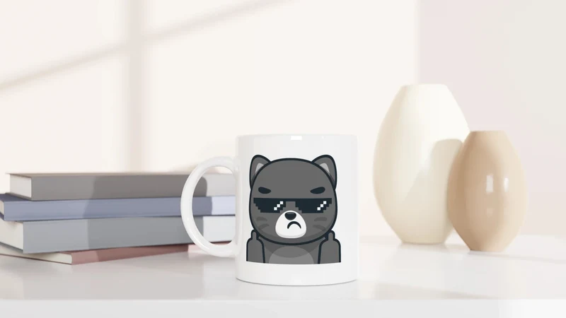 Schwarze Katze mit Brille Mittelfinger - Tasse