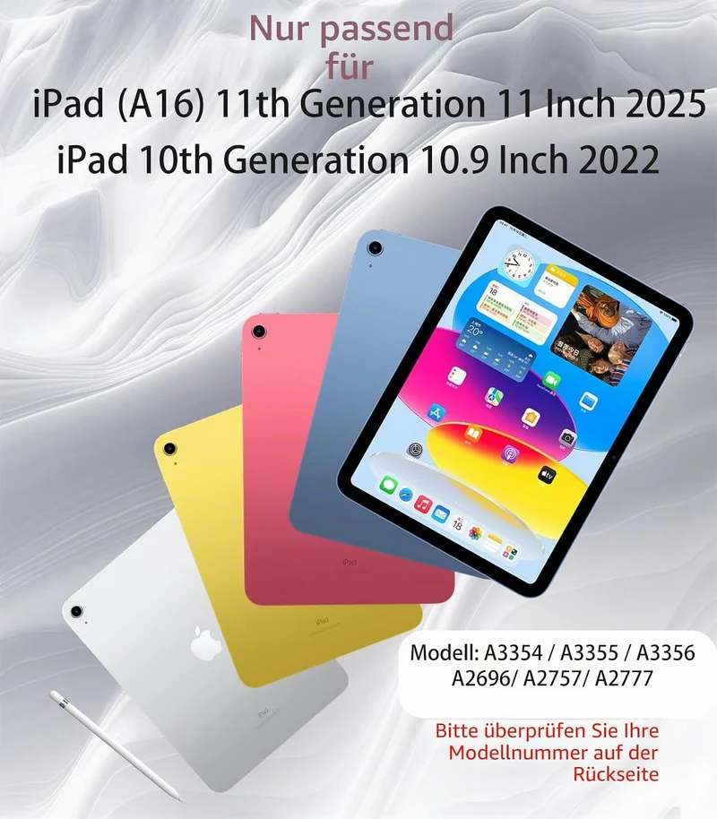 JKSML Tastatur Hülle für iPad (A16) 11./10.Generation 2025/2022 (11/10.9 Zoll) mit Stifthalter, Soft