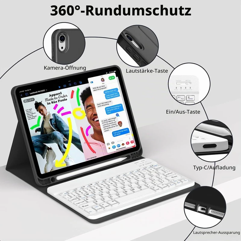 JKSML Tastatur Hülle für iPad (A16) 11./10.Generation 2025/2022 (11/10.9 Zoll) mit Stifthalter, Soft