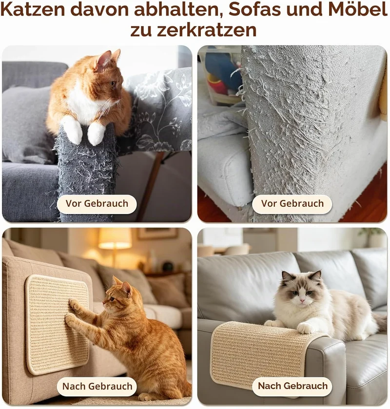3 Stück Kratzmatte Katze, Kratzbretter Katze Sisal, 50x25cm mit Katzen Spielzeug, Katzen Kratzbrett,