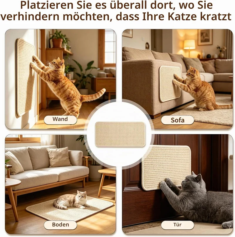3 Stück Kratzmatte Katze, Kratzbretter Katze Sisal, 50x25cm mit Katzen Spielzeug, Katzen Kratzbrett,