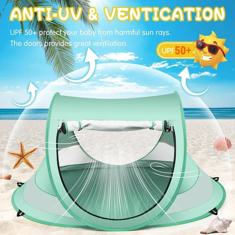 Strandmuschel, Tragbares Children Strandzelt, Popup Strandzelt, Kleinkinderkuppel, UV Schutz Popup Z