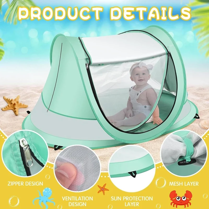 Strandmuschel, Tragbares Children Strandzelt, Popup Strandzelt, Kleinkinderkuppel, UV Schutz Popup Z