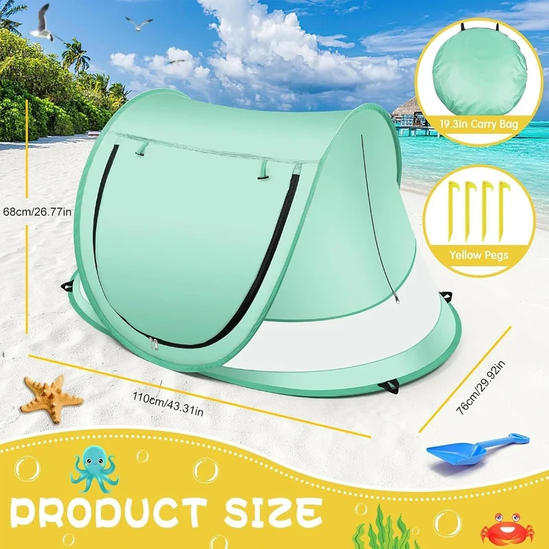 Strandmuschel, Tragbares Children Strandzelt, Popup Strandzelt, Kleinkinderkuppel, UV Schutz Popup Z