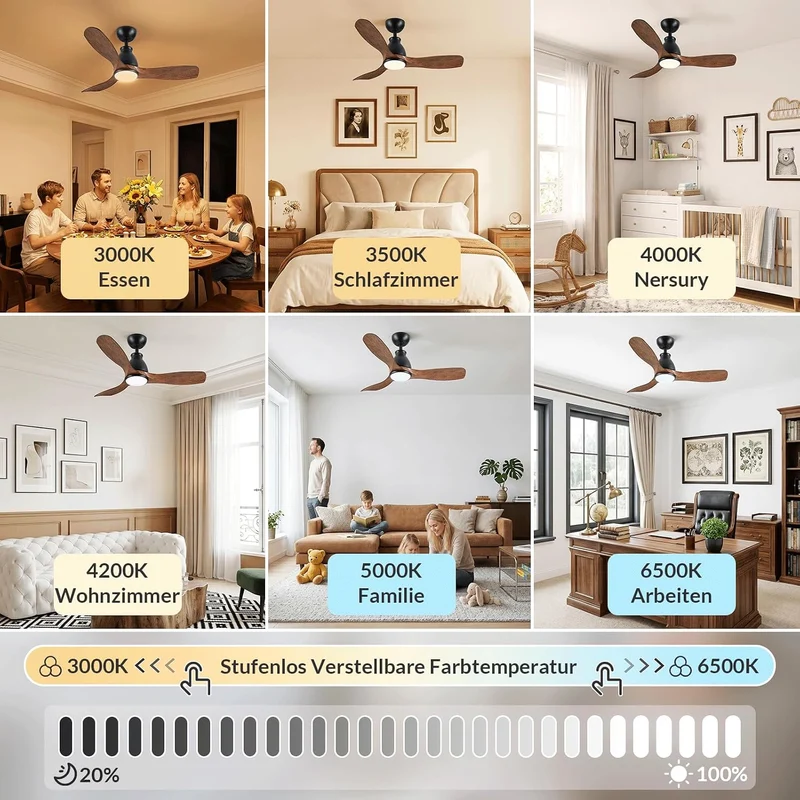 Newday Deckenventilator Holzfarbe mit Licht, 106cm Deckenventilatoren mit Fernbedienung Leise, Venti