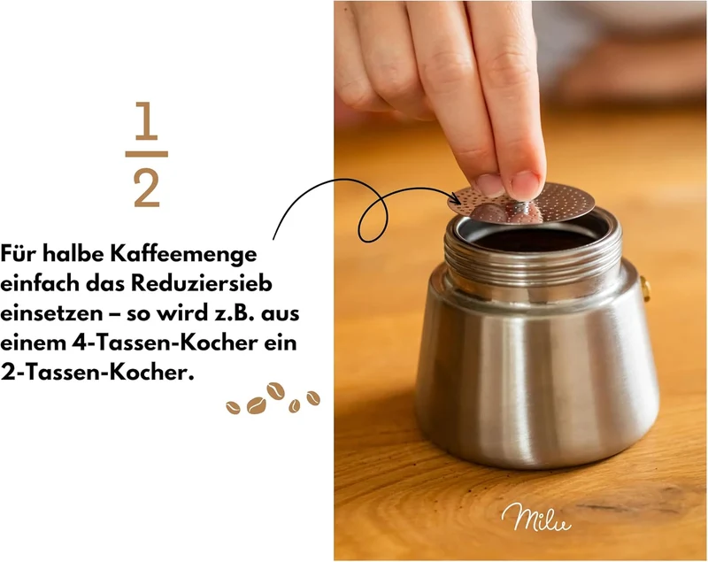 Milu Espressokocher Induktion geeignet | 2, 4, 6, 9 Tassen | Edelstahl Mokkakanne, Espressokanne, Es