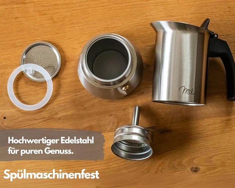 Milu Espressokocher Induktion geeignet | 2, 4, 6, 9 Tassen | Edelstahl Mokkakanne, Espressokanne, Es