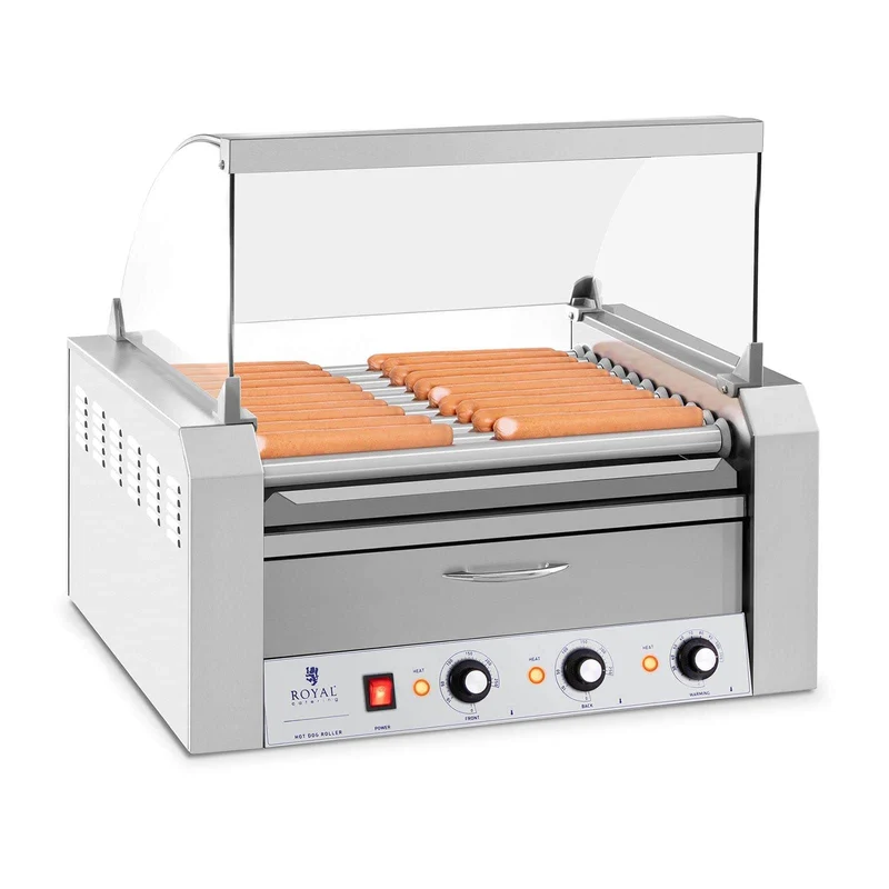 Royal Catering - Hot Dog Grill Hot Dog Maschine (11 Rollen, Edelstahl, 2.150 W, 2 Heizzonen, herausn