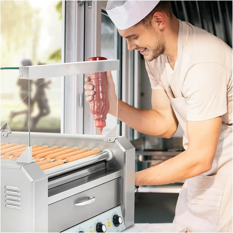 Royal Catering - Hot Dog Grill Hot Dog Maschine (11 Rollen, Edelstahl, 2.150 W, 2 Heizzonen, herausn