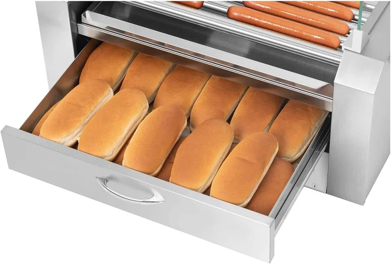 Royal Catering - Hot Dog Grill Hot Dog Maschine (11 Rollen, Edelstahl, 2.150 W, 2 Heizzonen, herausn
