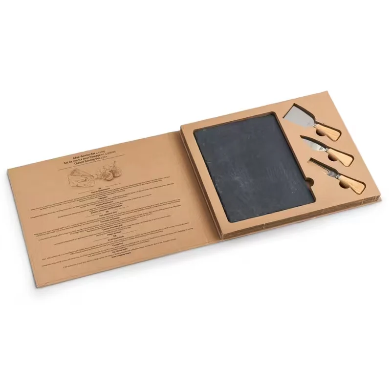 Käse-Servier-Set, 4-tlg., Schiefer/Edelstahl/Holz 24 x 18 cm