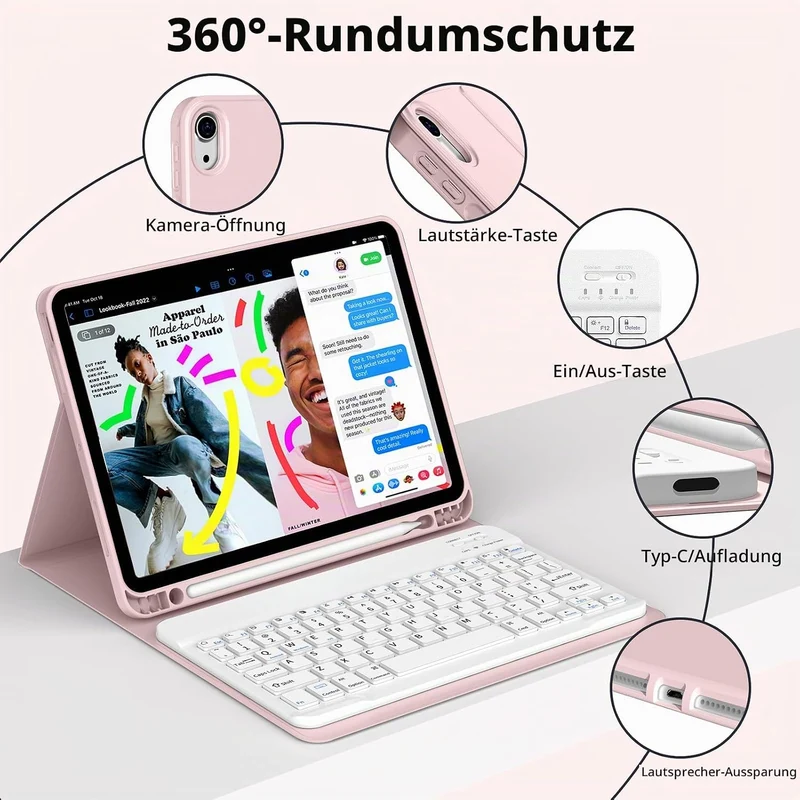 JKSML Hülle mit Tastatur für iPad (A16) 11./10.Generation 2025/2022 (11/10.9 Zoll) mit Stifthalter,