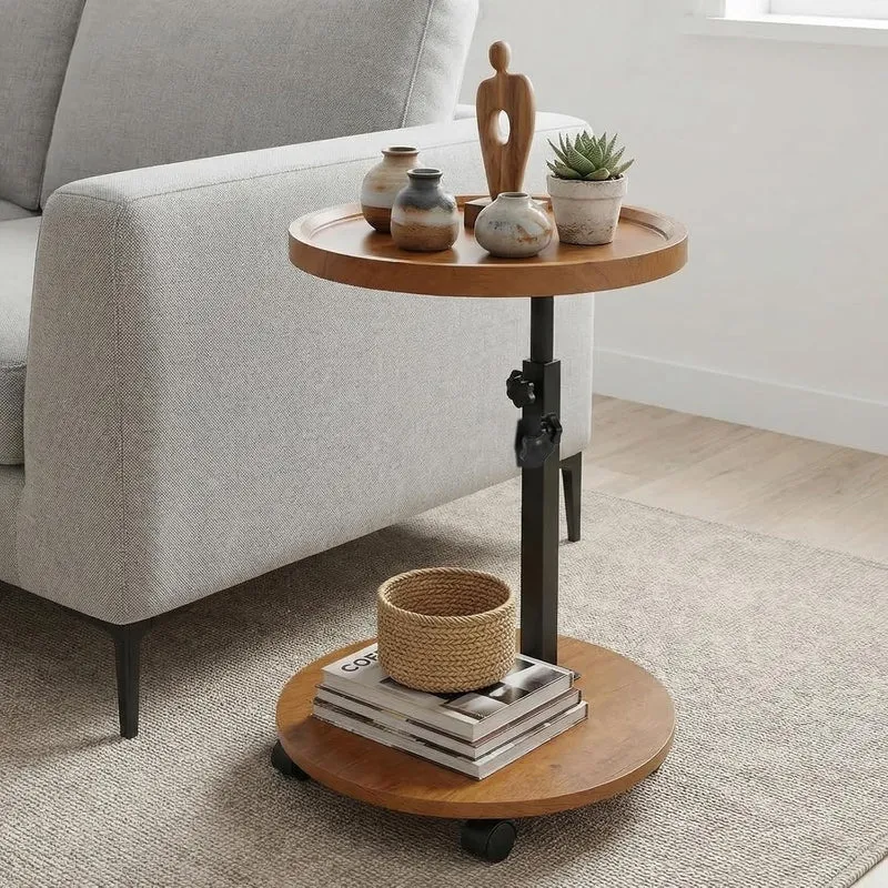 Beistelltisch, höhenverstellbar, um 360° drehbar, Nachttische mit Rollen für Sofa, Schlafzimmer, Bür
