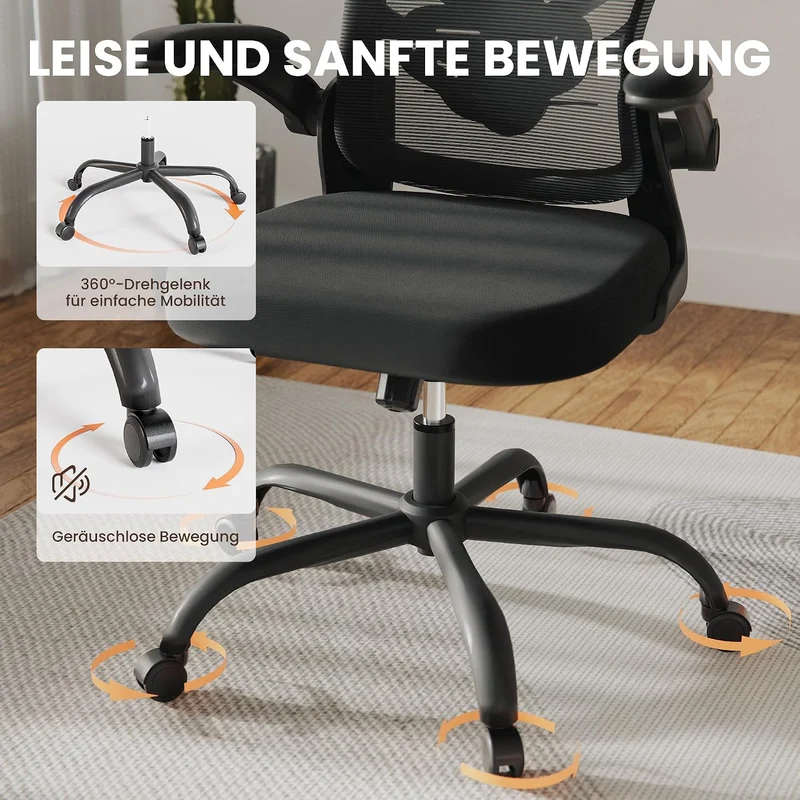 ALAULM Ergonomischer Bürostuhl mit Verstellbarer Lendenwirbelstütze und um 90° hochklappbaren Armleh
