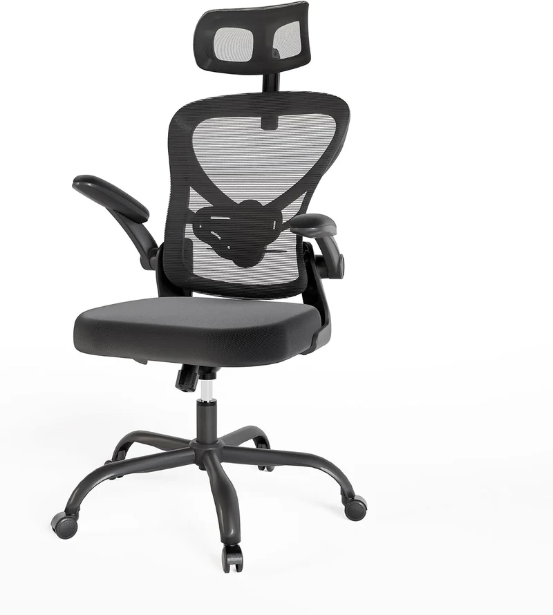 ALAULM Ergonomischer Bürostuhl mit Verstellbarer Lendenwirbelstütze und um 90° hochklappbaren Armleh