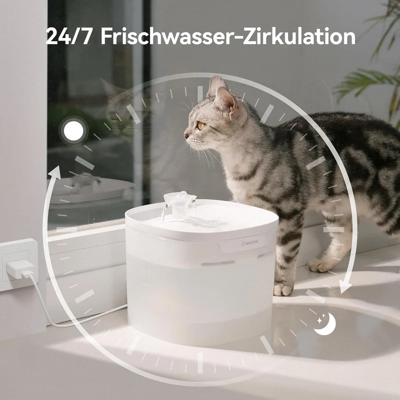 Cheerble E1 Lite Katzenbrunnen, Pumpenlos, 23 dB leise, 2 L, BPA-frei PP Weiss, PP Weiss