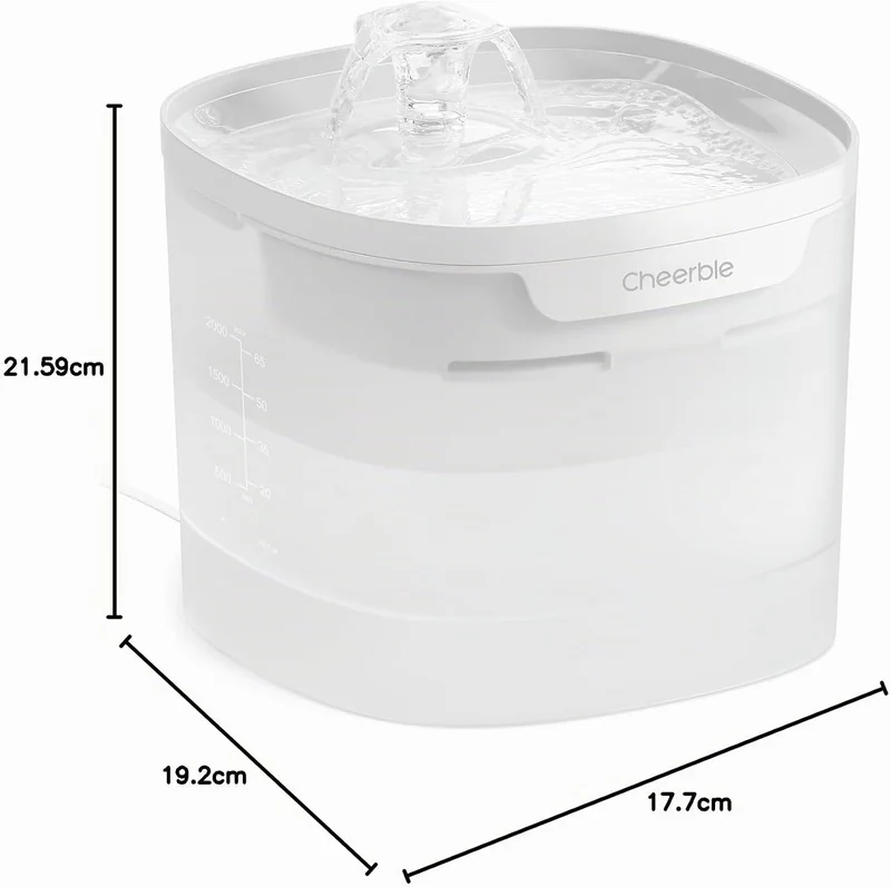 Cheerble E1 Lite Katzenbrunnen, Pumpenlos, 23 dB leise, 2 L, BPA-frei PP Weiss, PP Weiss