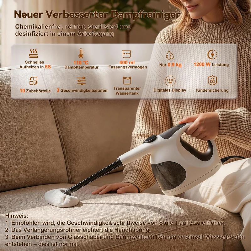 5S Aufheizzeit Dampfreiniger Handgerät, Hand Steam Cleane Weiss, Weiss