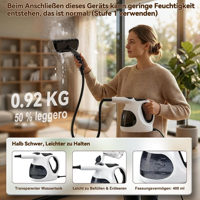 5S Aufheizzeit Dampfreiniger Handgerät, Hand Steam Cleane Weiss, Weiss