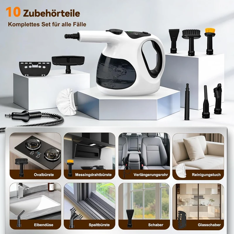 5S Aufheizzeit Dampfreiniger Handgerät, Hand Steam Cleane Weiss, Weiss