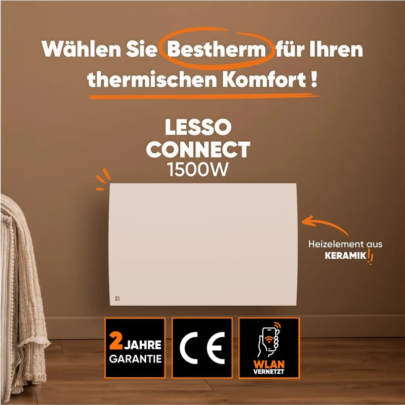 BESTHERM Bestherm Lesso Connect Elektroheizkörper Heizung, WLAN, mit trockener Trägheit, Keramik, 15