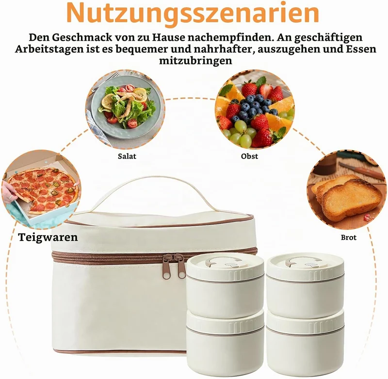 4 Stück Thermobehälter für Essen, 2 * 420ml+ 2 * 620ml, Thermo Lunchbox Edelstahl Mit Tasche, Thermo