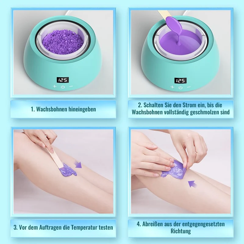 CITHOT Wachswärmer Haarentfernung Kit LCD Touchscreen Waxing Set 4 Wachsbohnen 20 Holzspateln Wachse