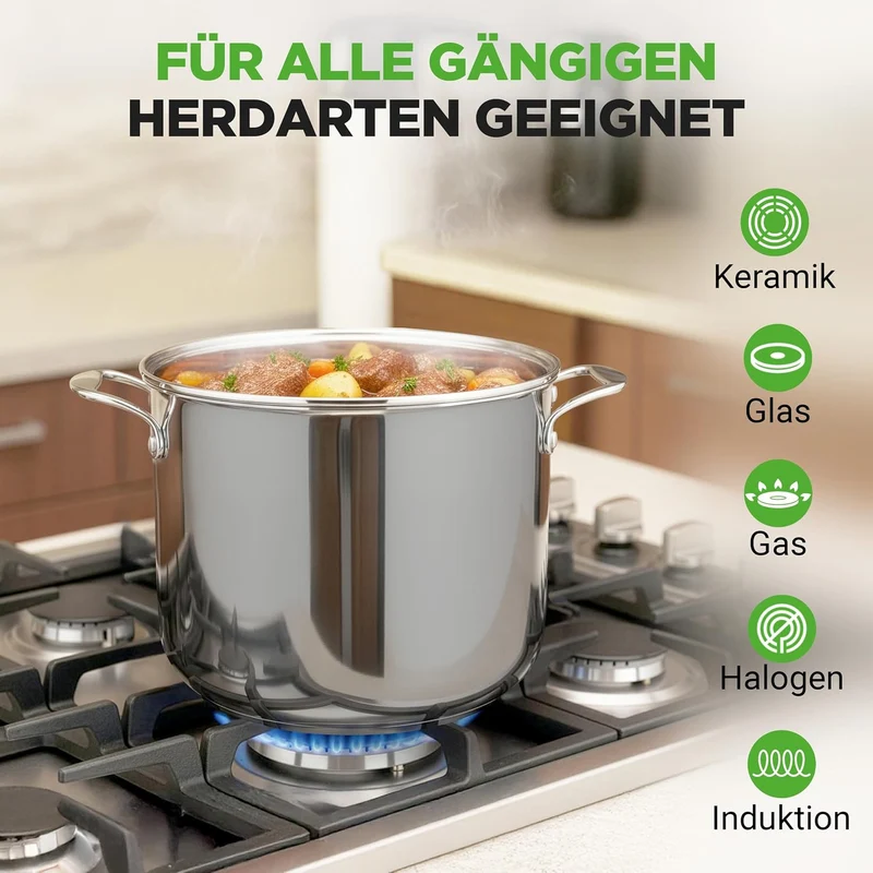 NutriChef Kochtopf Gross, 11,5L- Ø 26cm, Suppentopf Edelstahl Induktion für Alle Herdarten Geeignet,