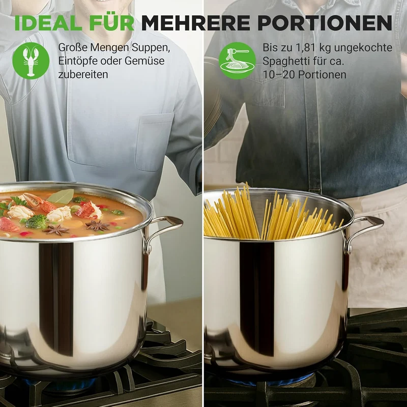 NutriChef Kochtopf Gross, 11,5L- Ø 26cm, Suppentopf Edelstahl Induktion für Alle Herdarten Geeignet,