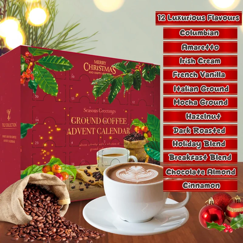 Kaffee-Adventskalender 2025-24 Premium Gourmet-Kaffee Gemahlene Bohnen Verschiedenen Geschmacksricht