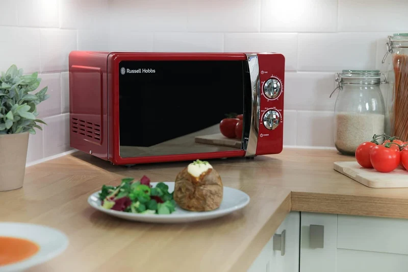 Russell Hobbs RHMM701R Manuelle Solo-Mikrowelle mit 5 Leistungsstufen, Klingelton und Timer, Auftauf