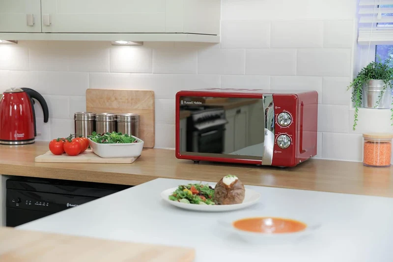 Russell Hobbs RHMM701R Manuelle Solo-Mikrowelle mit 5 Leistungsstufen, Klingelton und Timer, Auftauf