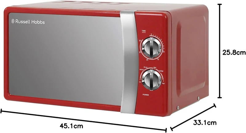 Russell Hobbs RHMM701R Manuelle Solo-Mikrowelle mit 5 Leistungsstufen, Klingelton und Timer, Auftauf