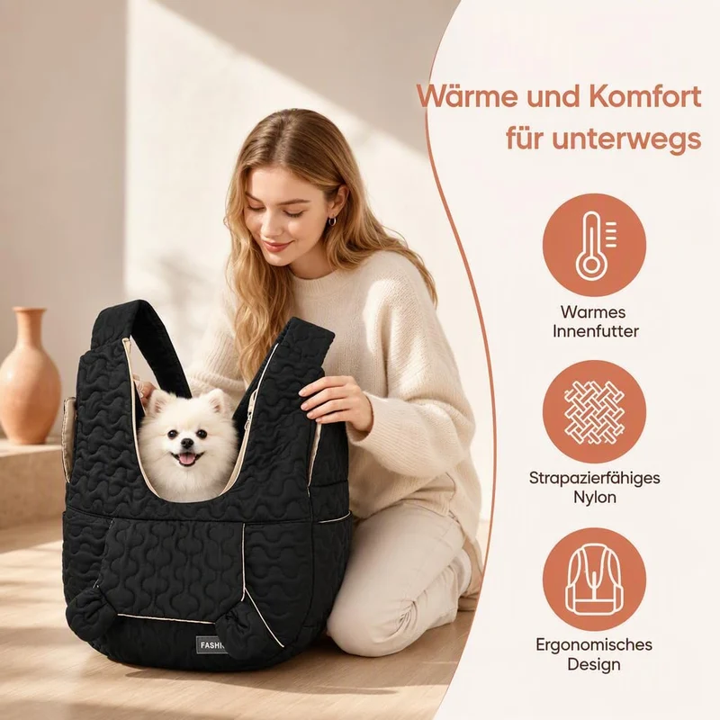 Hundetragetasche Für Kleine Hunde bis 10kg, Hunderucksack Schwarz