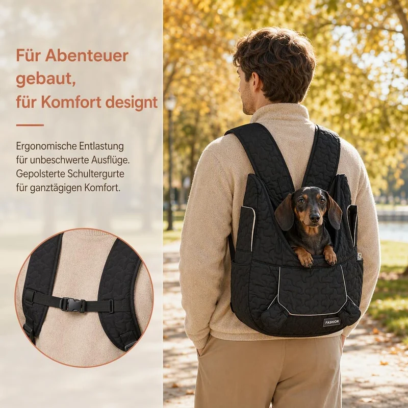 Hundetragetasche Für Kleine Hunde bis 10kg, Hunderucksack Schwarz